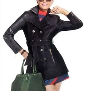 Iman Luxe Black Leather and Suede Trench Coat Jacket Size Medium